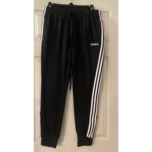 Adidas 3 Stripe Black White Drawstring Jogger Track Active Pants Sz M Medium